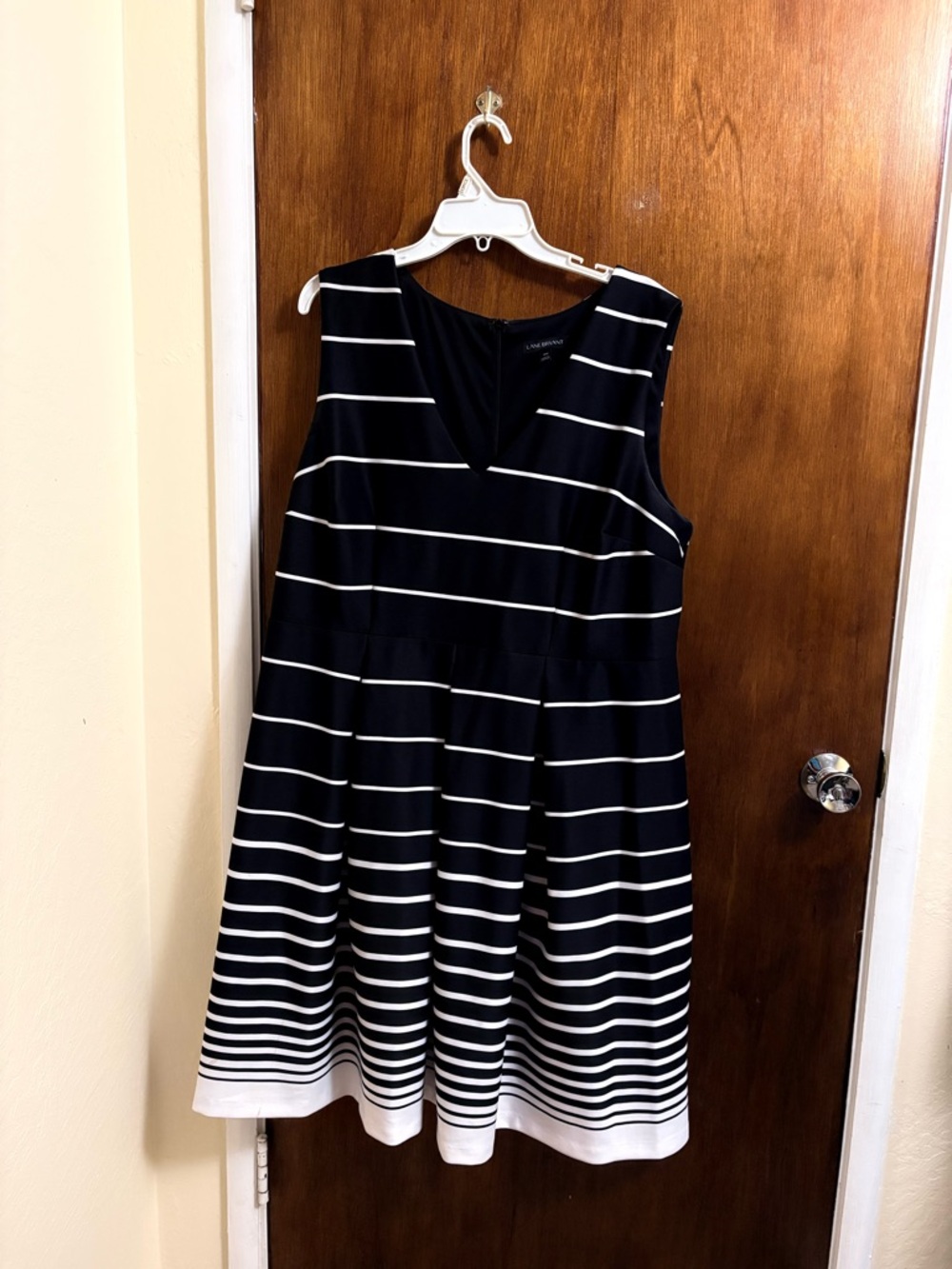 Lane Bryant Black and White Striped V-Neck Midi Dress